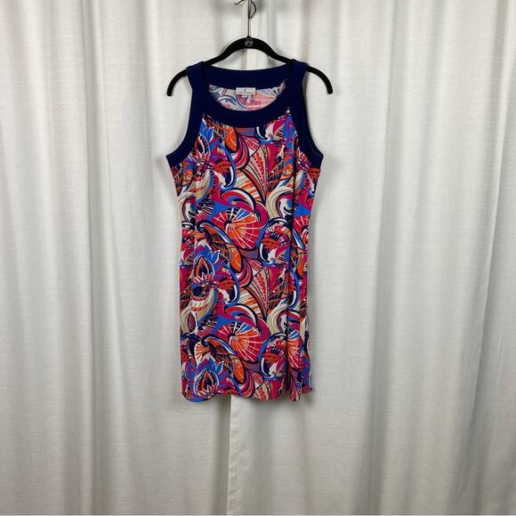 Jude Connally Blue&Pink Pattern Molly Sleeveless Shift Dress Sz.L - Picture 1 of 12